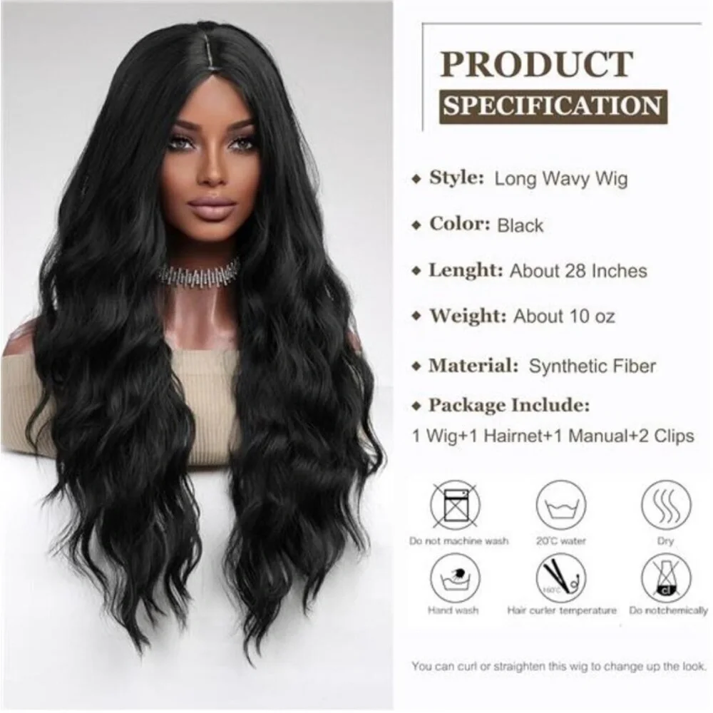 Womens Natural 28” Hair Heat Resistant Black WIG